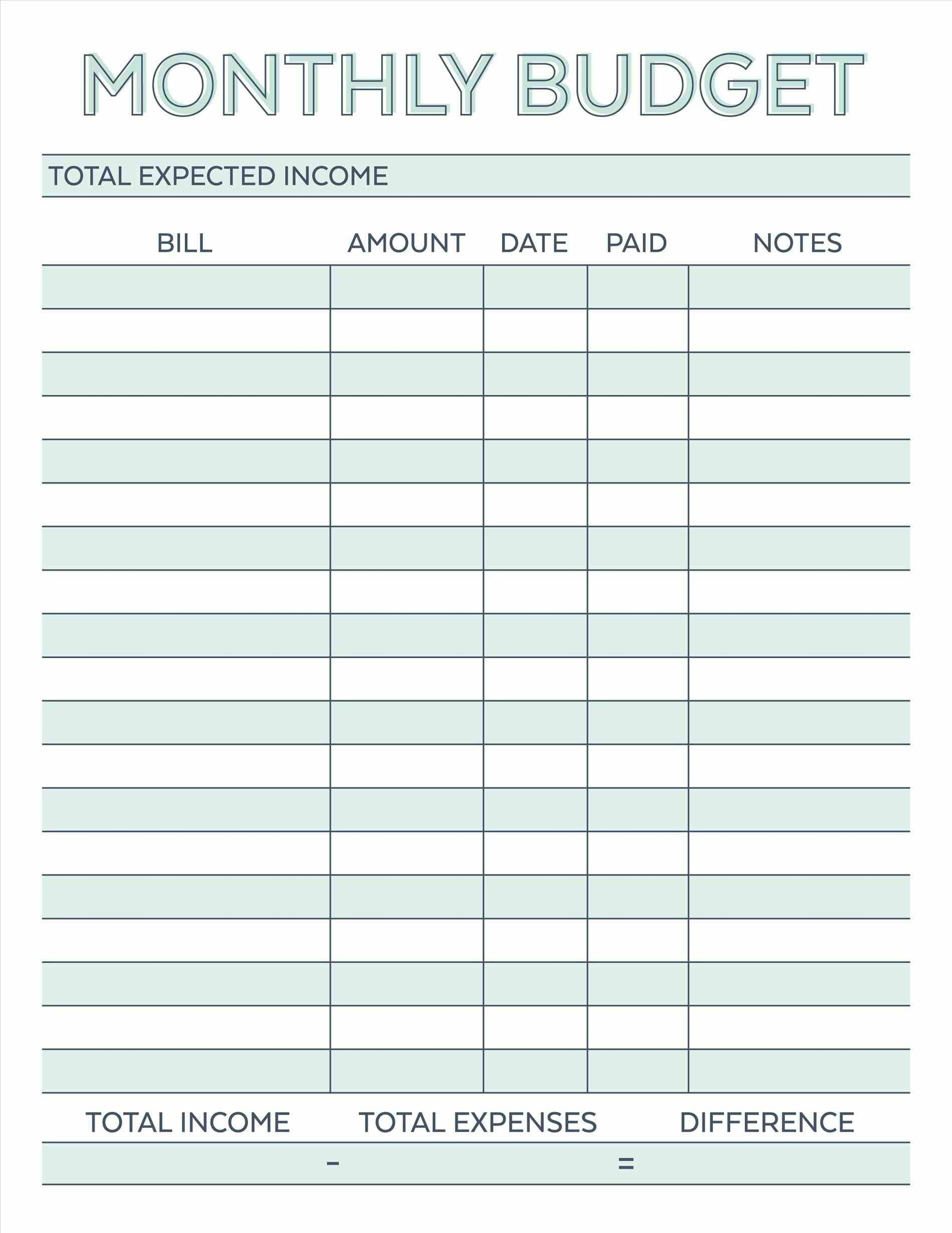 Free Printable Monthly Biller Template Spreadsheet Excel Budget Within Monthly Budget Planner Template Excel