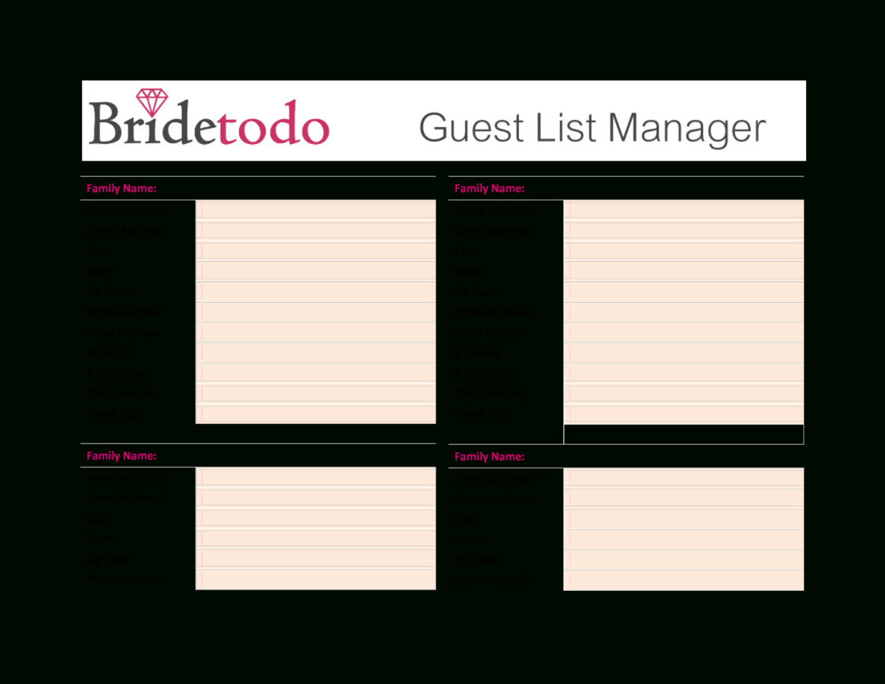 Free Printable Wedding Guest List | Templates At In Wedding Guest List Spreadsheet Template