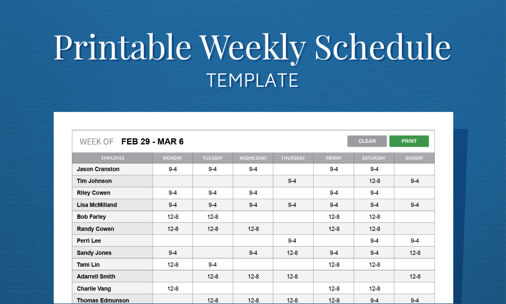 work schedule free template