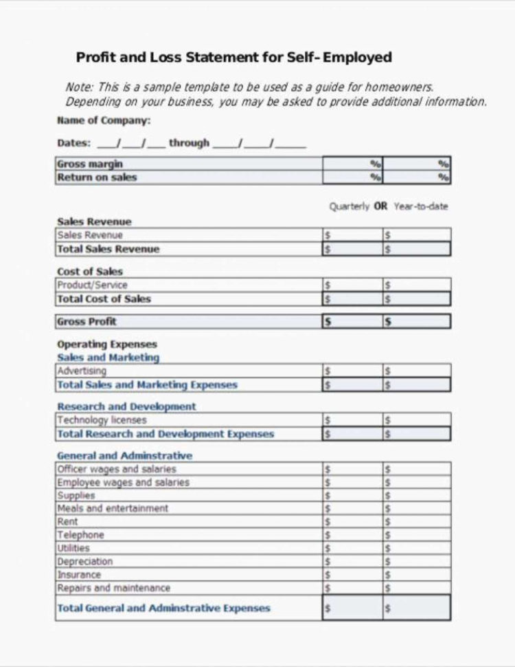 Free Profit And Loss Statement Template For Self Employed Self Throughout Profit And Loss Statement Template For Self Employed
