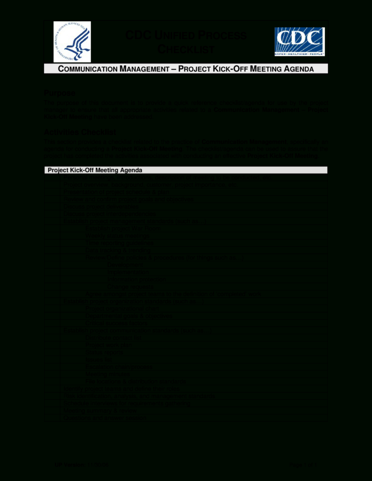 Free Project Kick Off Meeting Agenda Checklist | Templates At Intended For Project Management Checklists Templates