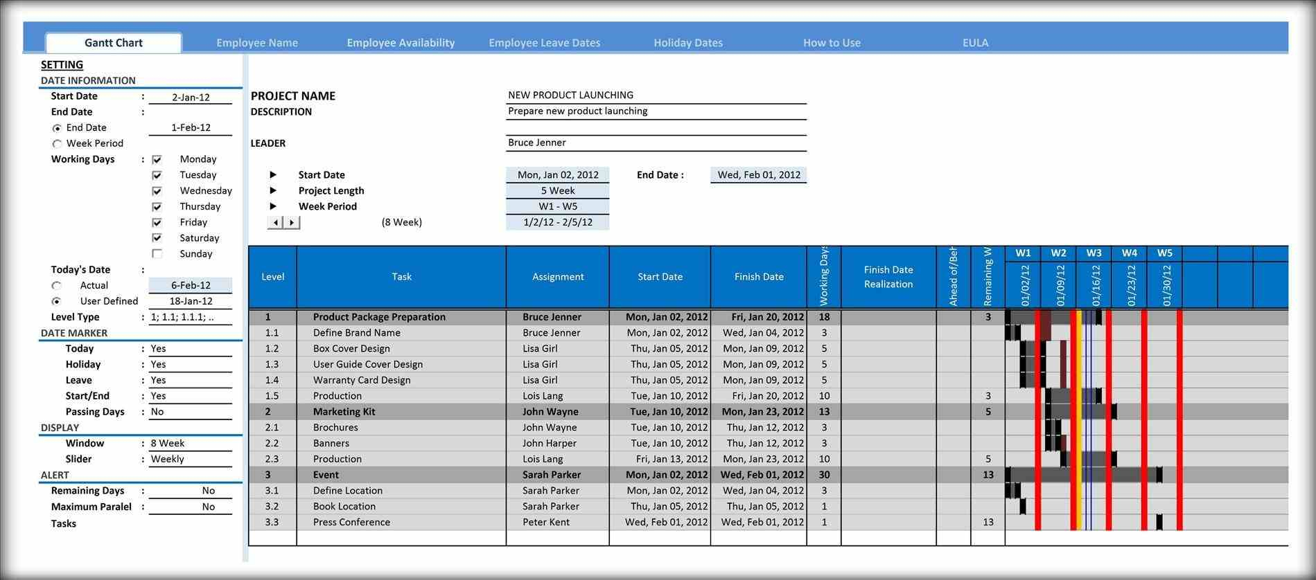 Free Project Management Excel Gantt Chart Template | Wilkinsonplace inside Gantt Chart Templates Excel 2010