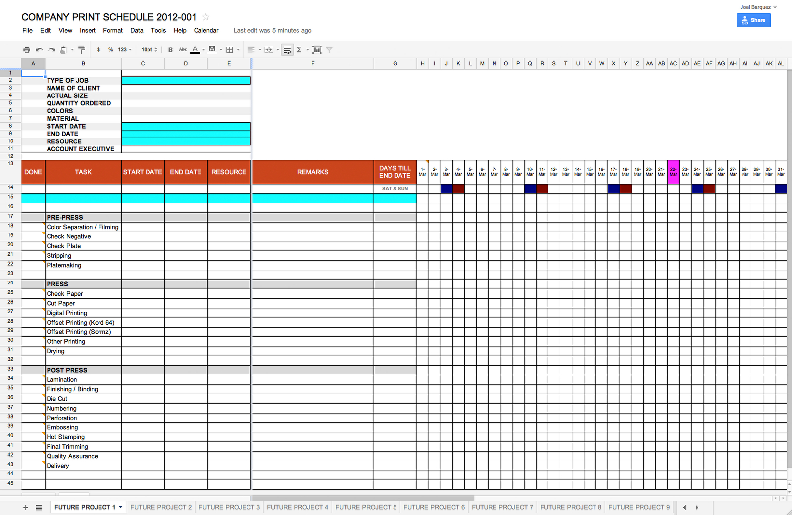 Project Management Google Sheet db excel com