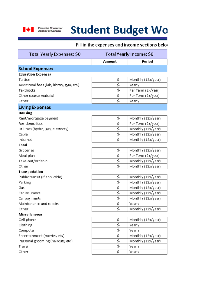 Free Student Monthly Budget Worksheet | Templates At To Monthly Financial Budget Template