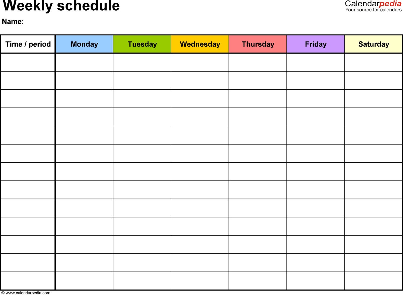 Free Weekly Schedule Templates For Excel - 18 Templates Inside Monthly Work Schedule Template Pdf