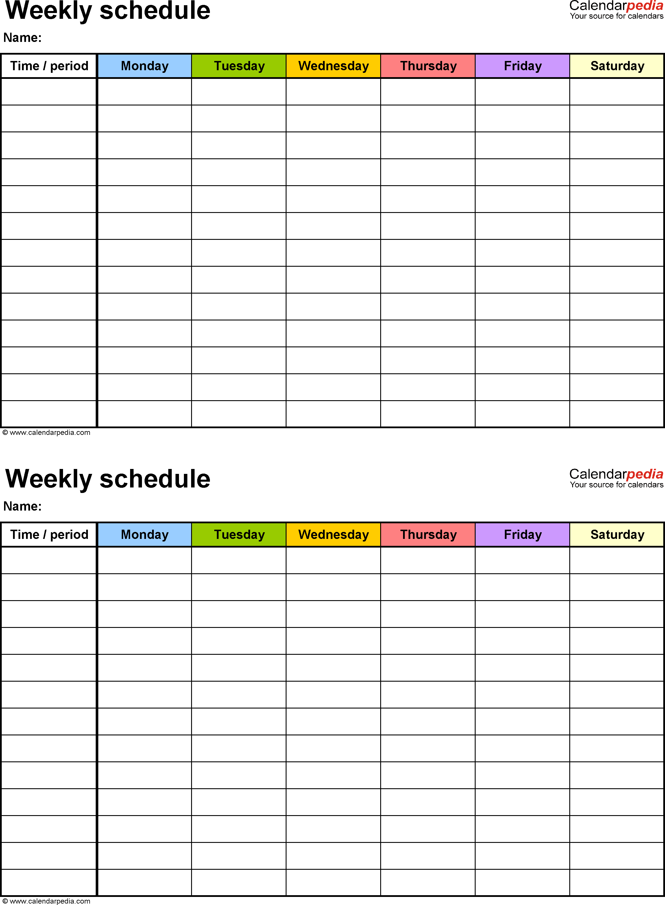 Free Weekly Schedule Templates For Word - 18 Templates and Employee Schedule Templates