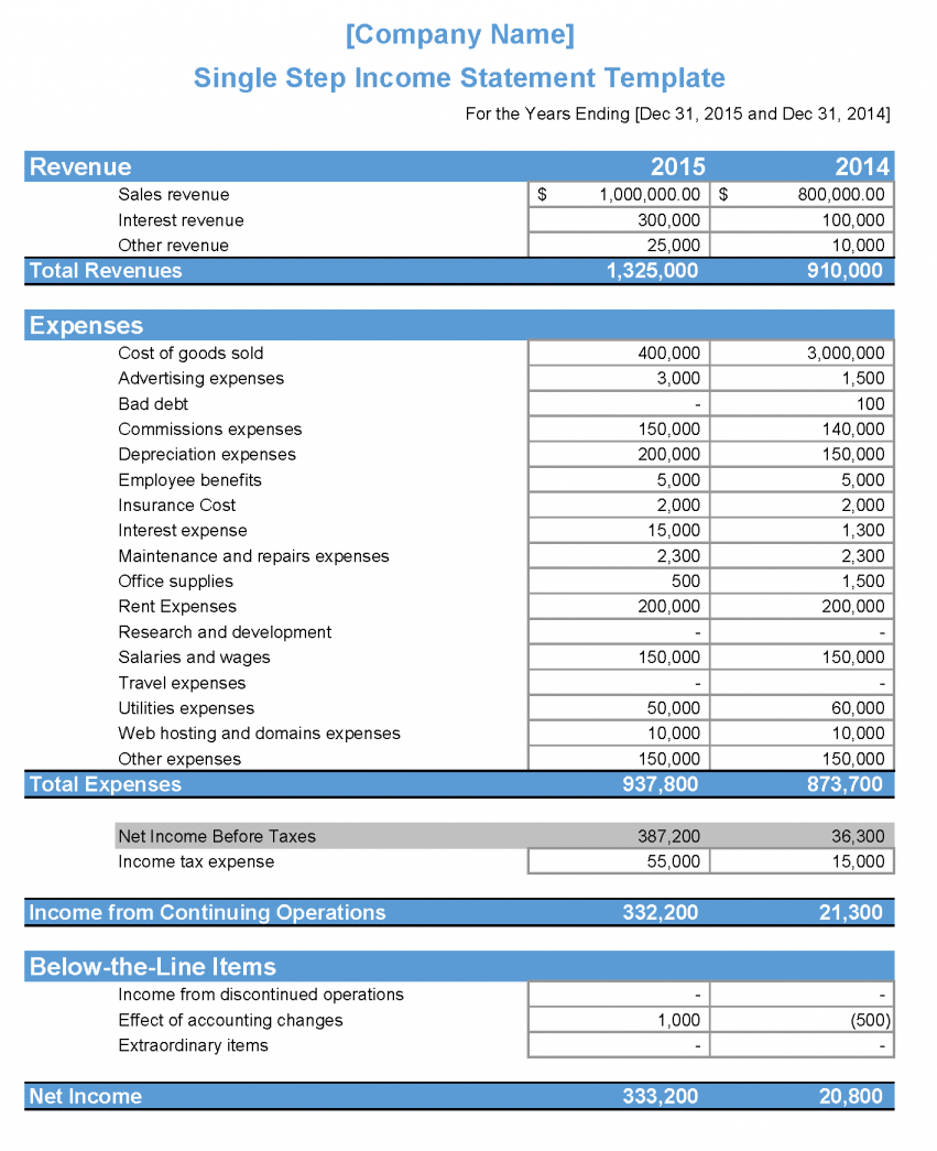 financial statement template free download