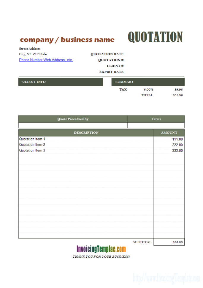 General Quote Template For Excel Throughout Quote Spreadsheet Template ...