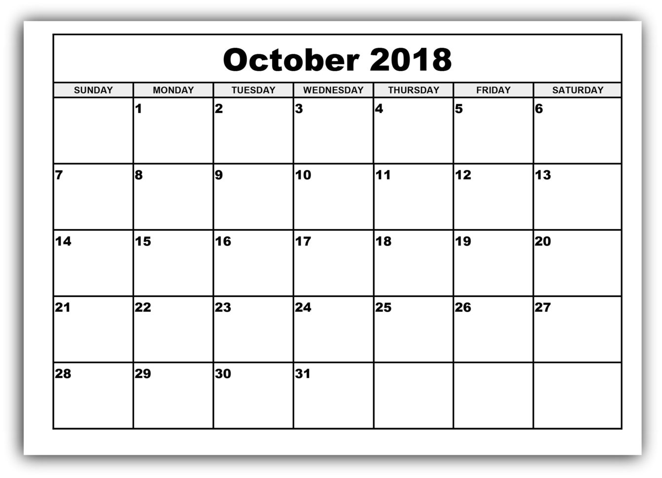 Get October 2018 Blank Printable Calendar Templates | April 2018 Inside Blank Worksheet Templates
