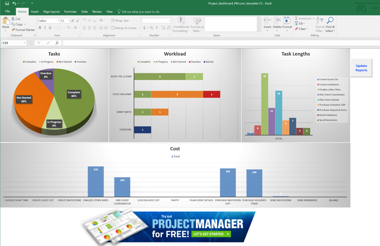 project management in excel template