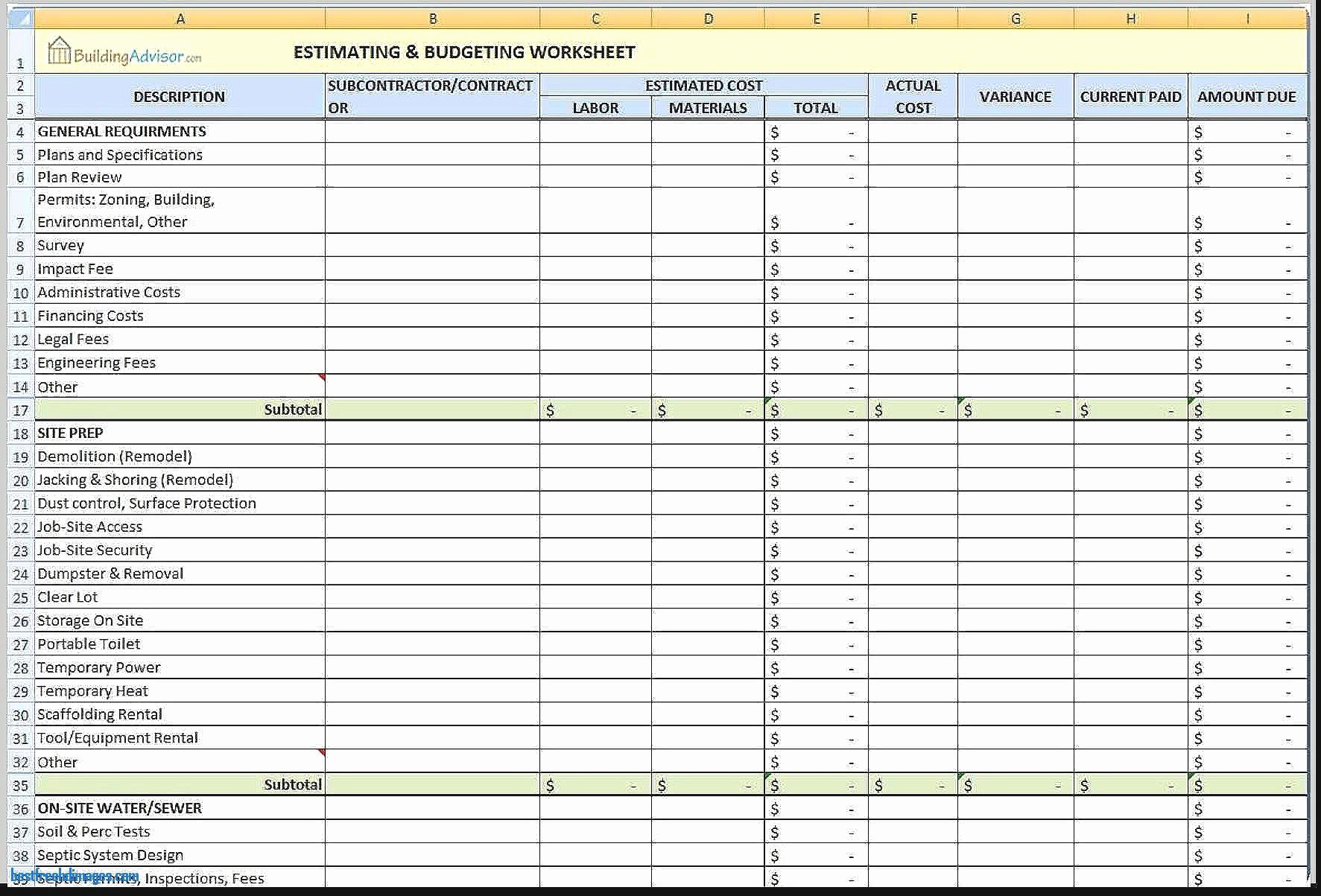 Home Remodeling Cost Estimate Template