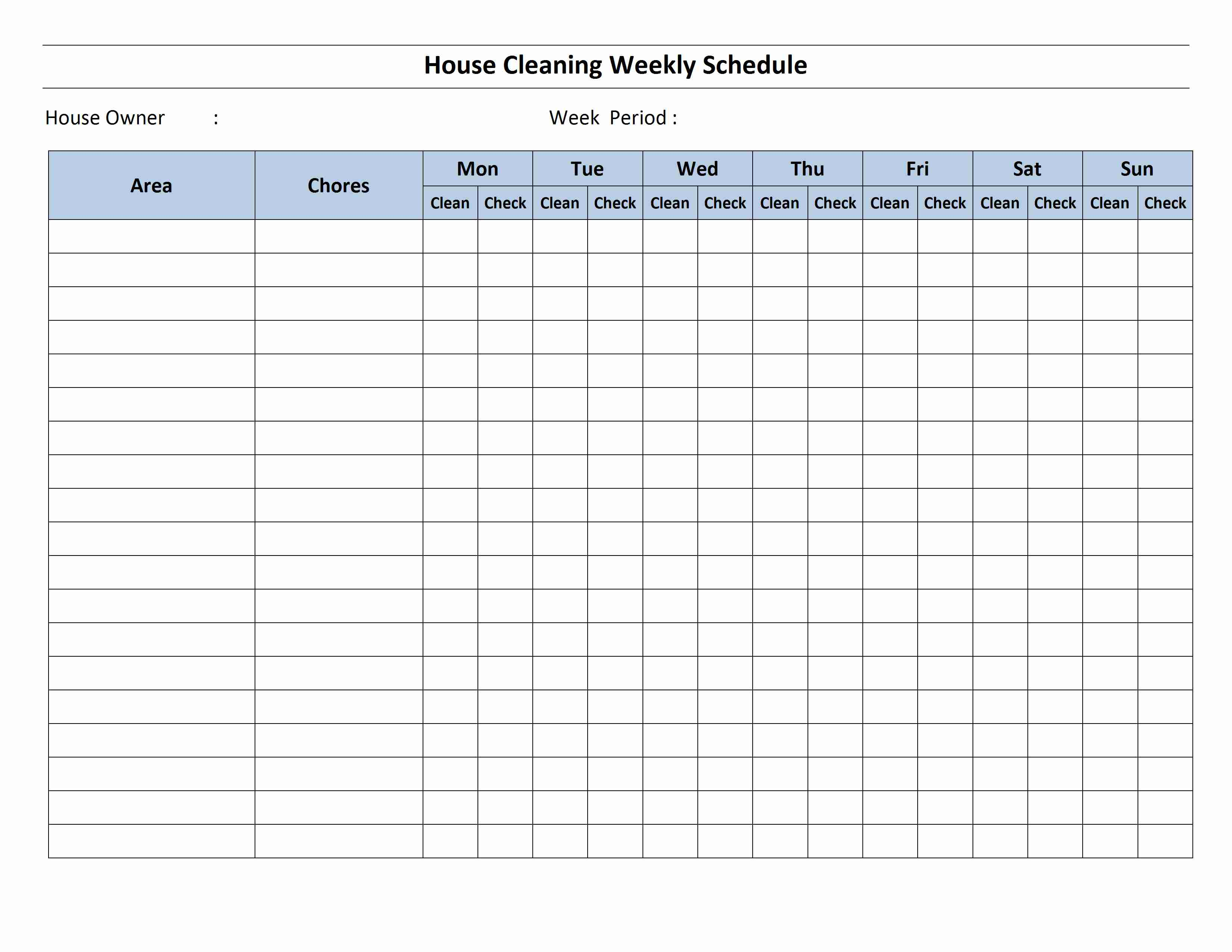 House Cleaning Schedule Template inside Employee Weekly Schedule Template Free