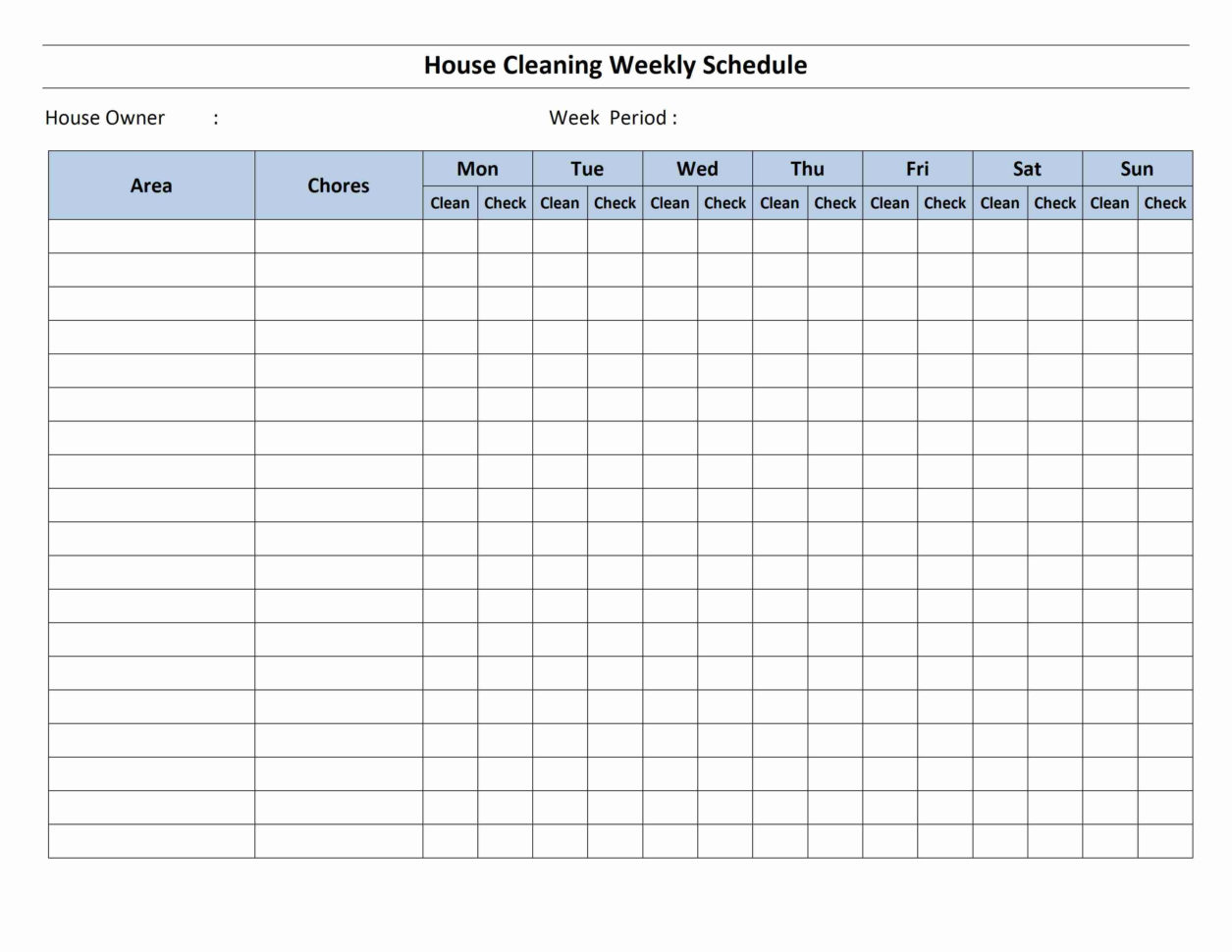 House Cleaning Schedule Template With Employee Weekly Schedule Template