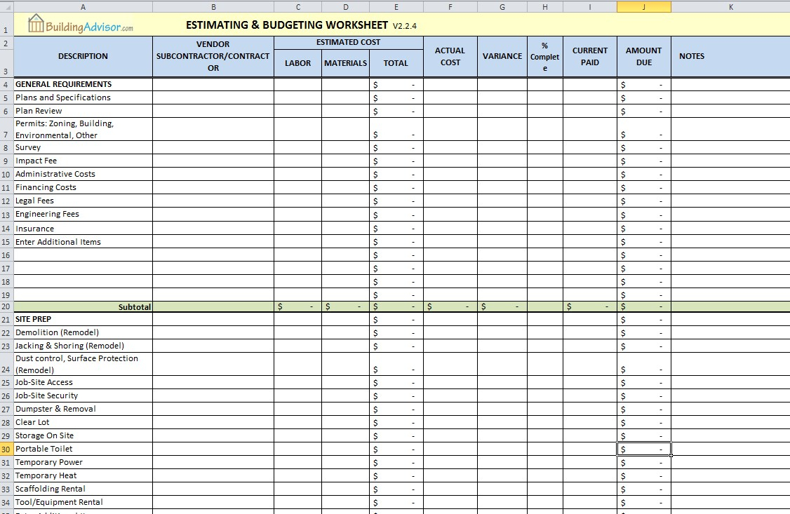 House Construction Estimate Excel Template Sample #3252 To House Construction Estimate Template