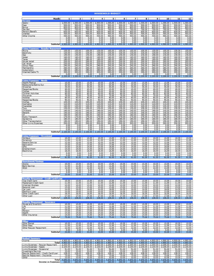 Household Budget | Excel Templates And Home Financial Spreadsheet Templates