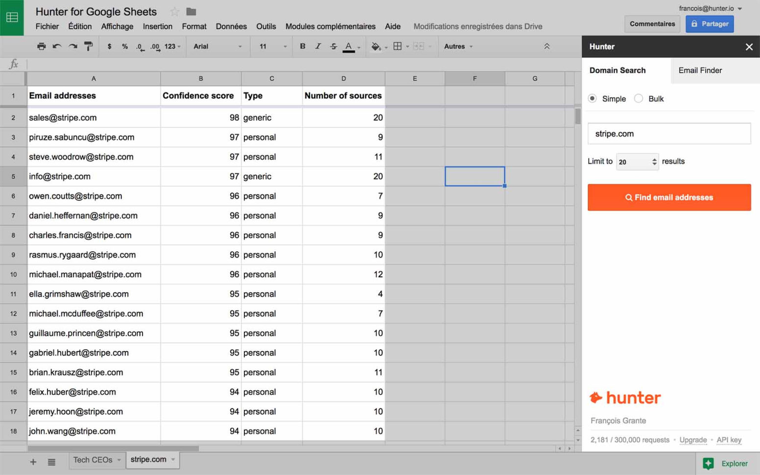 Hunter For Google Sheets Within Google Spreadsheet
