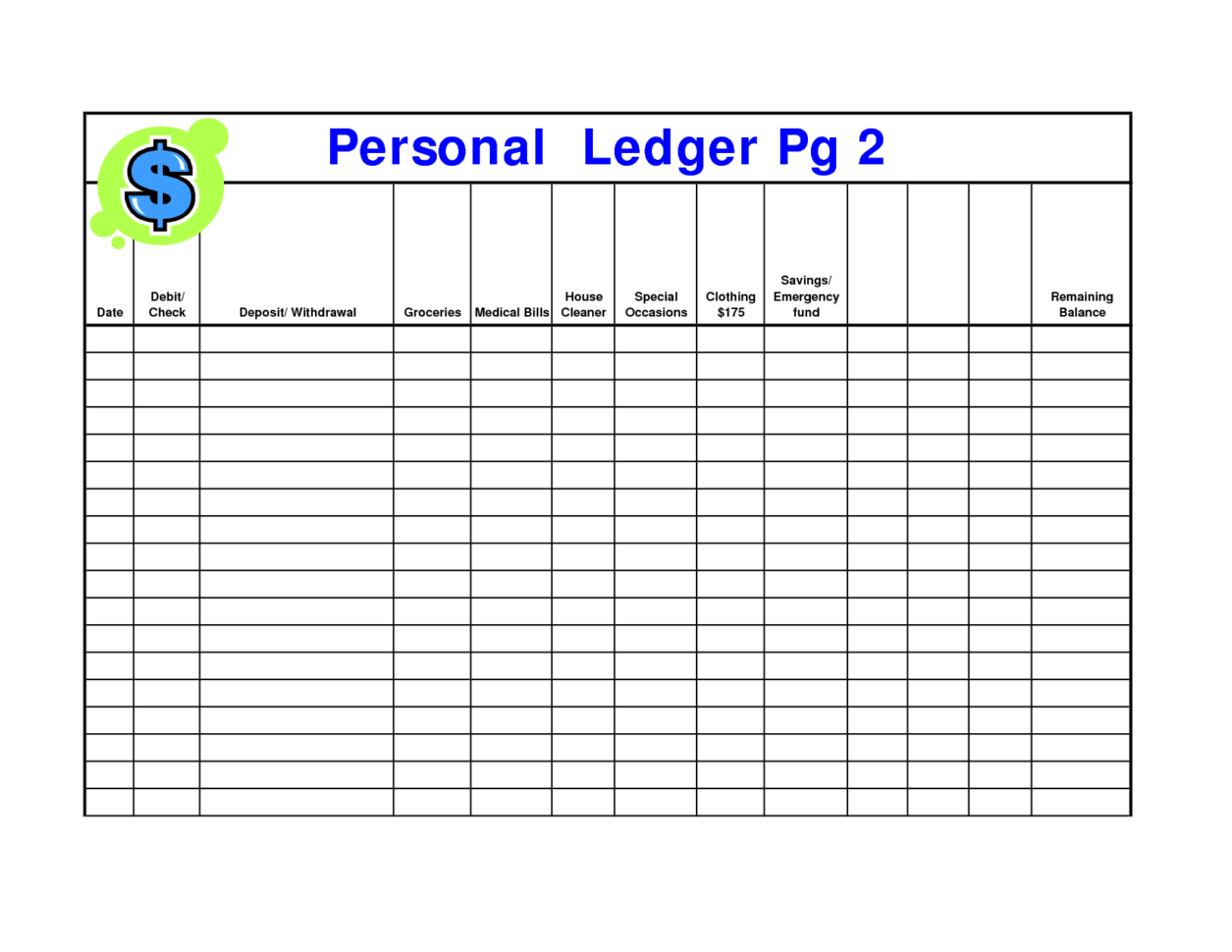 Ledger Template Printable   Southbay Robot With Free General Ledger Template