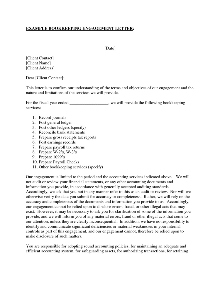 Letter Of Engagement Bookkeeping Template Australia New Sample And Bookkeeping Engagement Letter Example
