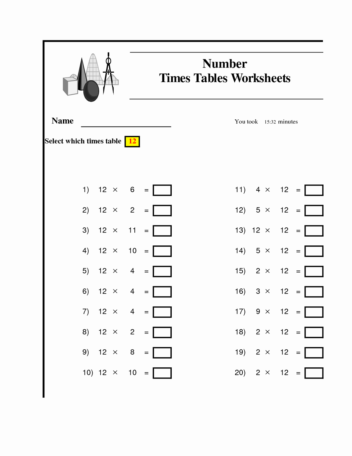 Multiplication Worksheet Fom 1 12