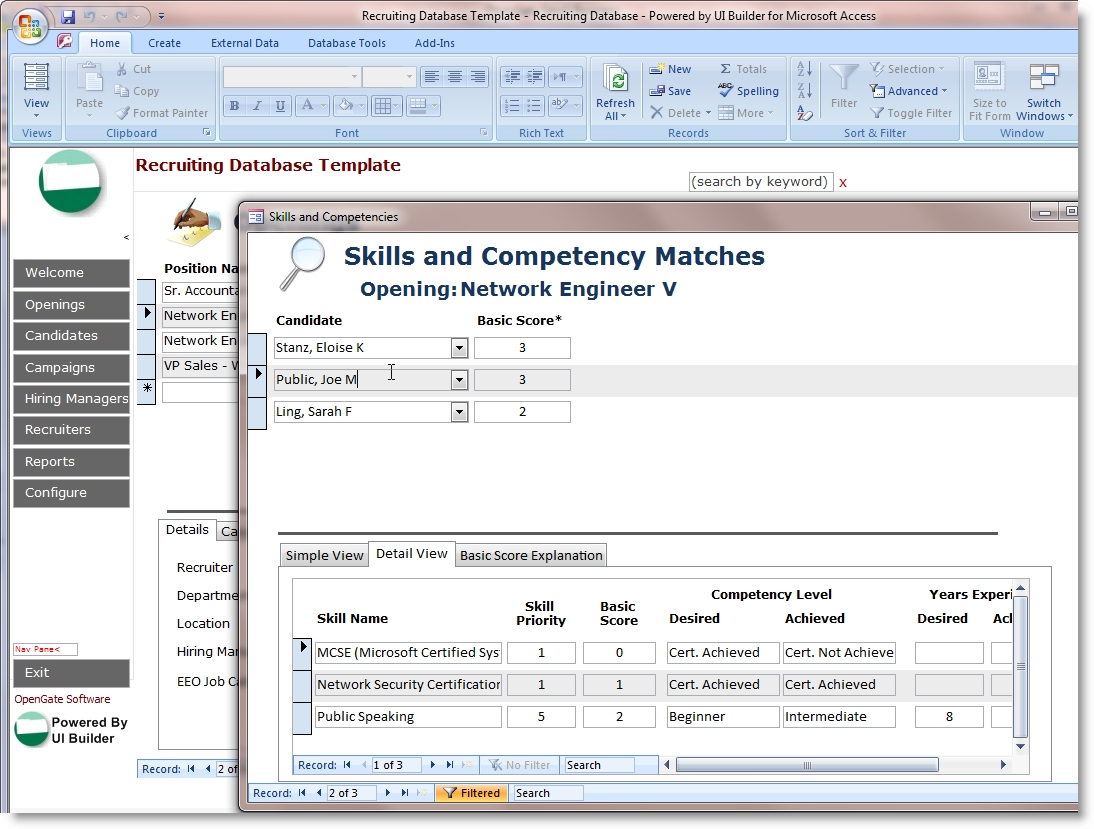 Microsoft Access Employee Recruiting Template | Opengate Software Within Excel Contact Management Database Template