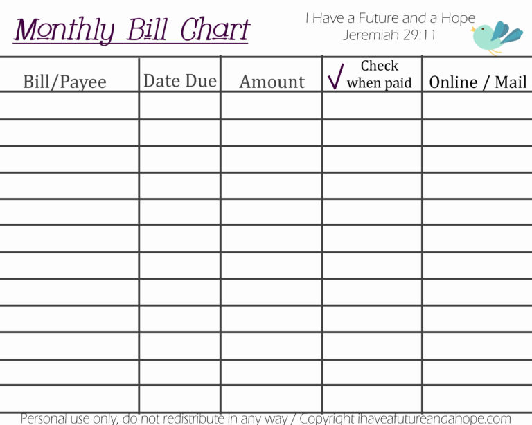 Monthly Bill Organizer Template Excel | My Spreadsheet Templates inside ...