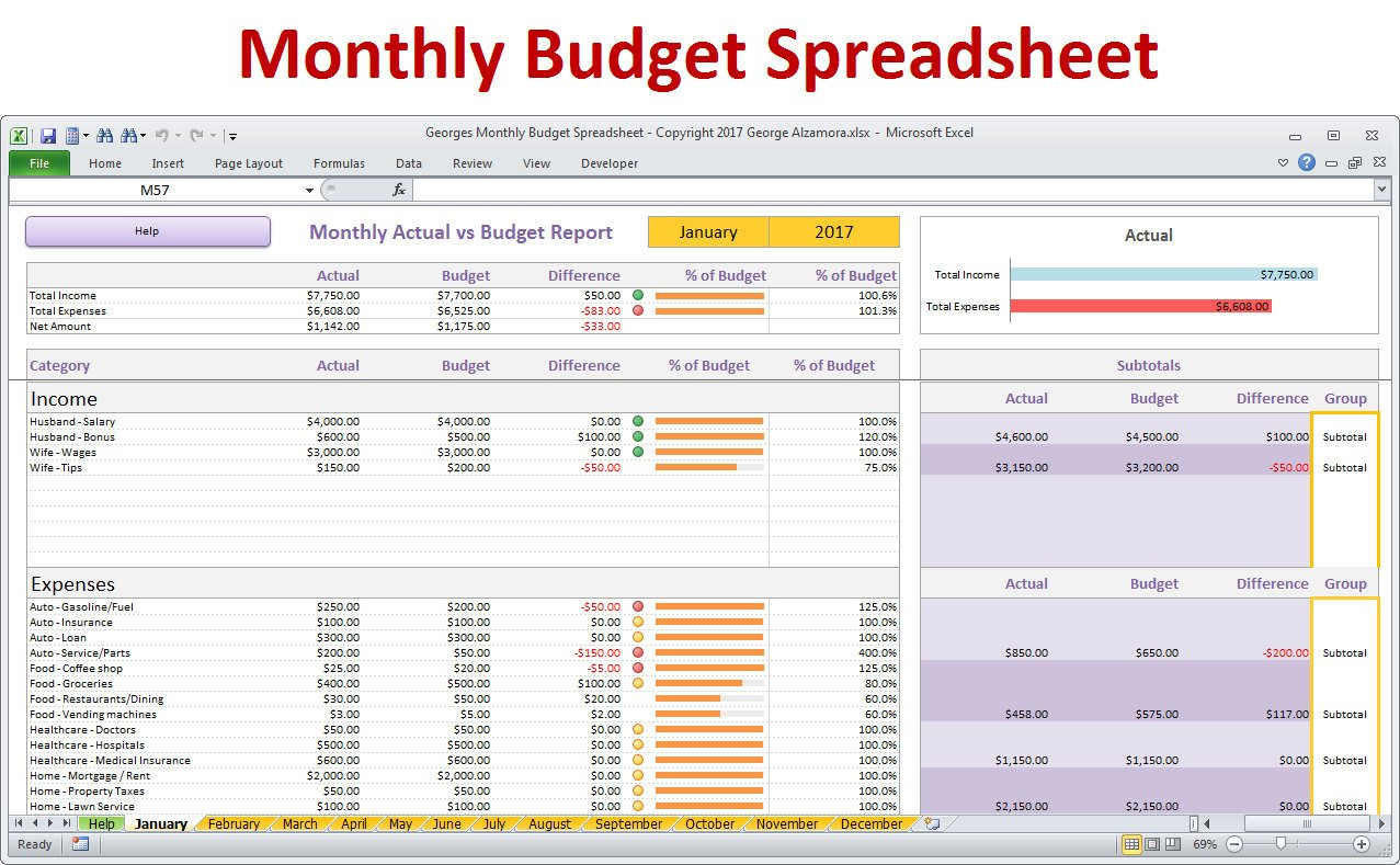 Monthly Budget Spreadsheet Planner Excel Home Budget For | Etsy for Monthly Budget Spreadsheet