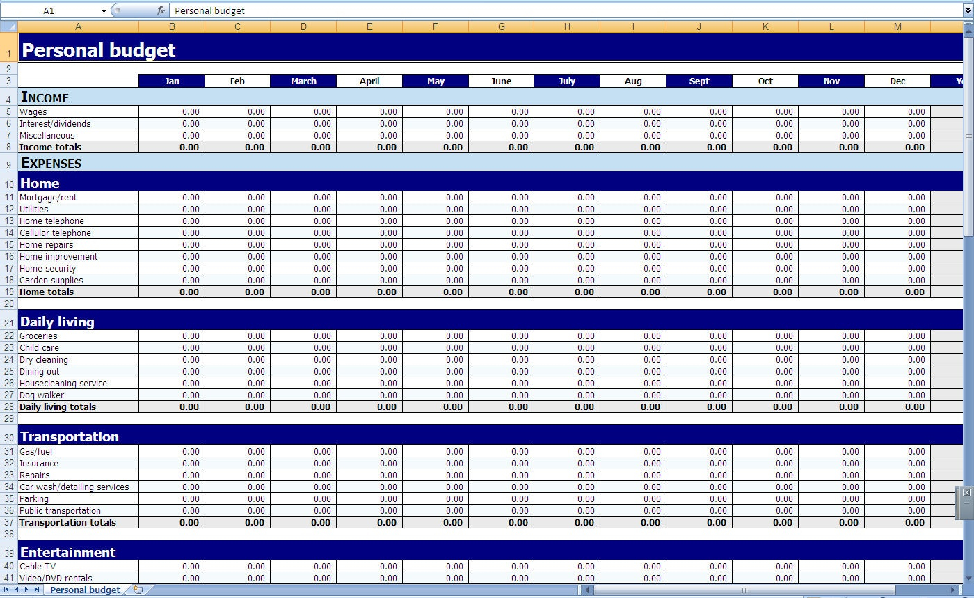 Monthly Budget Template Excel Yearly Personal Household Screnshoots Throughout Personal Monthly Budget Planner Excel