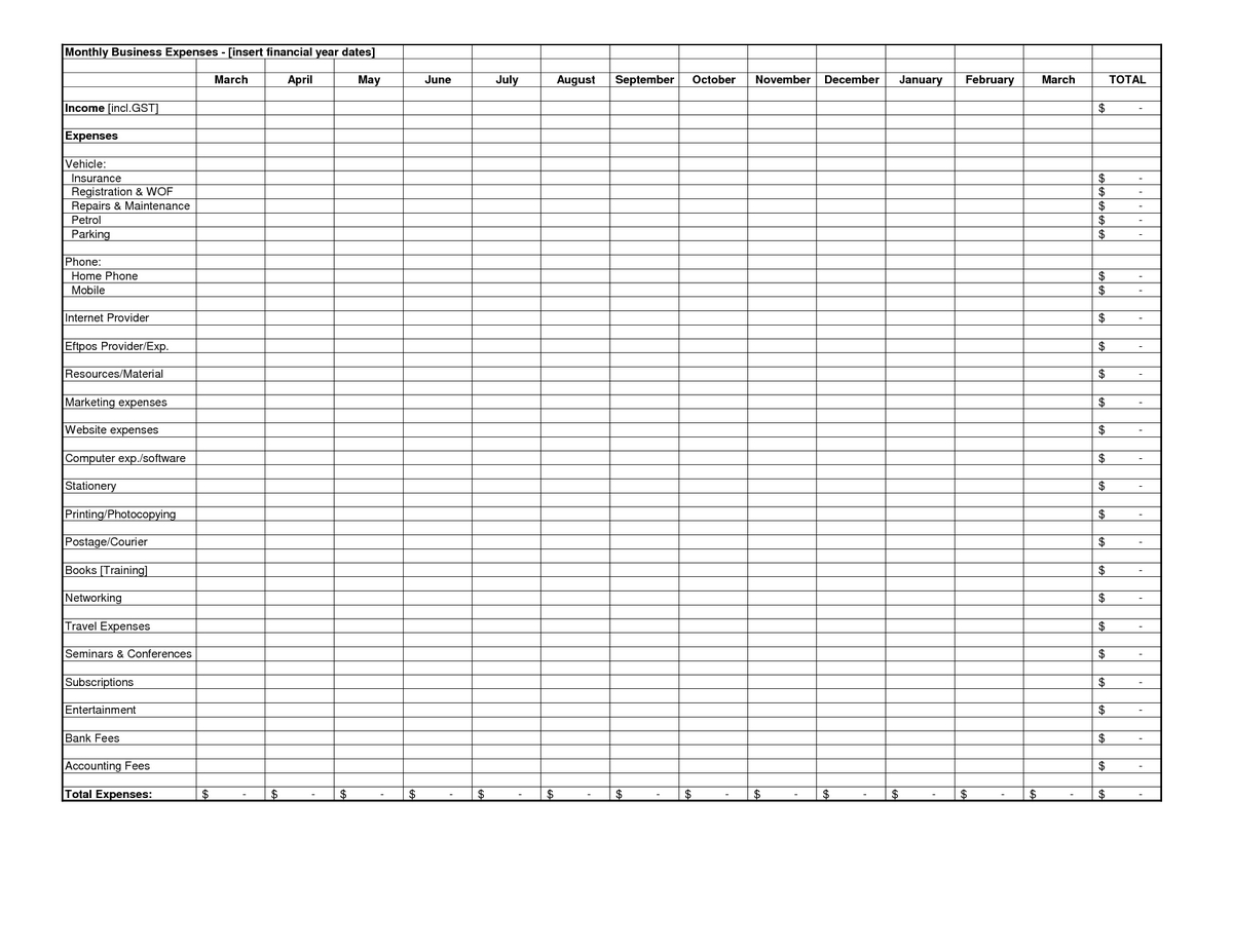 Monthly Business Expense Sheet Template Expenses Spreadsheet Sample For 