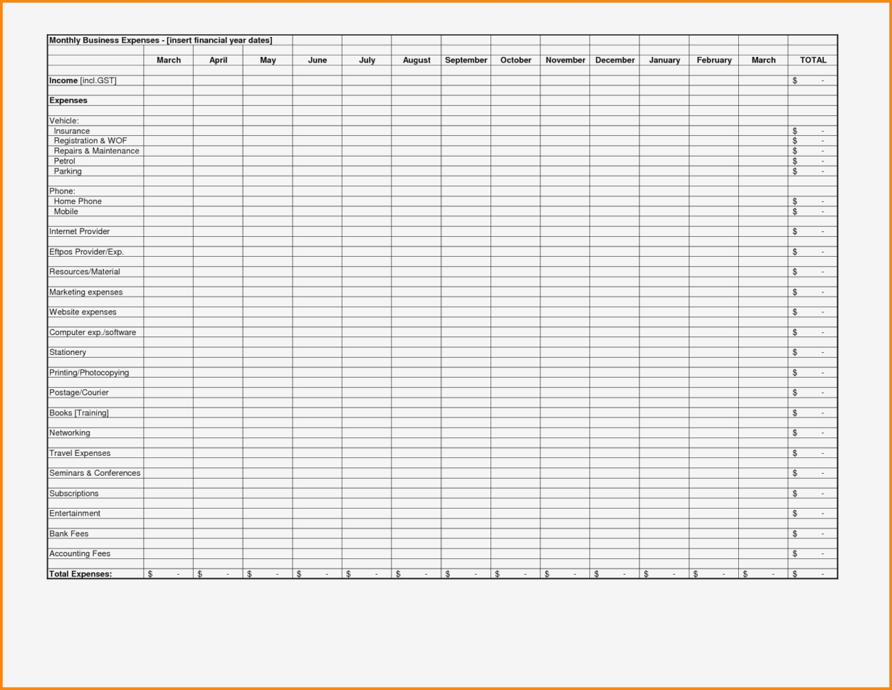 Monthly Business Expense Template Expenseseet For Household Fresh Throughout Monthly Business Expense Template