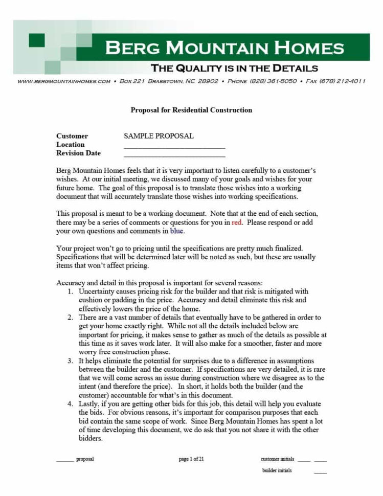 Residential Construction Bid Form —