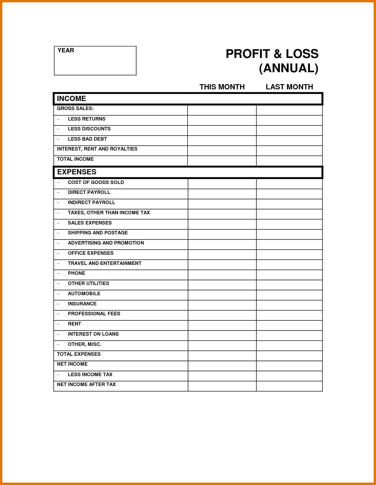 P & L Statement Template | Sosfuer Spreadsheet With Profit And Loss Statement Template For Self Employed Excel