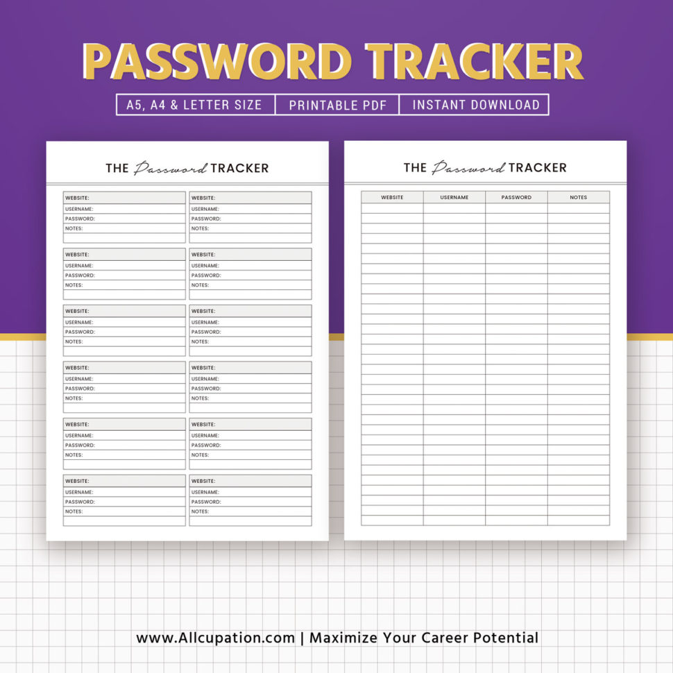 Password Tracker Printable, Password Keeper, Password Log, A5 To Free Printable Password Keeper