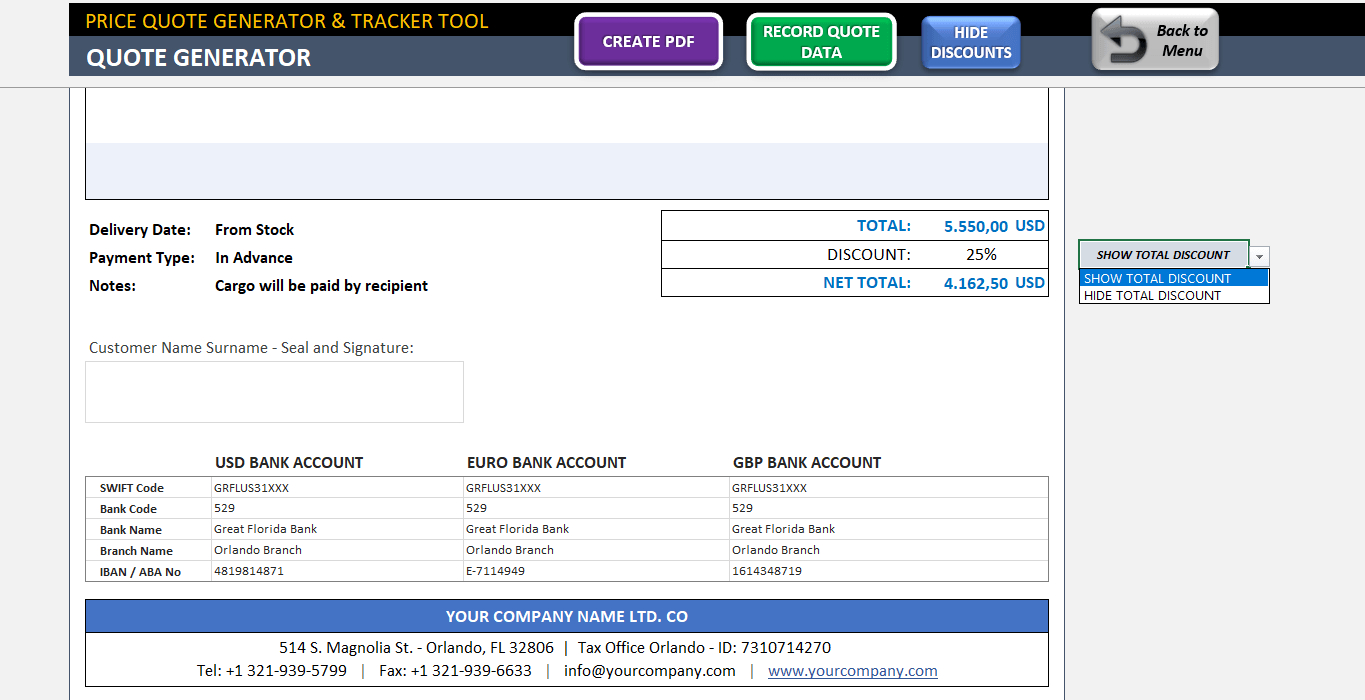Price Quote Template - Excel Proforma Invoice Generator & Tracker Tool