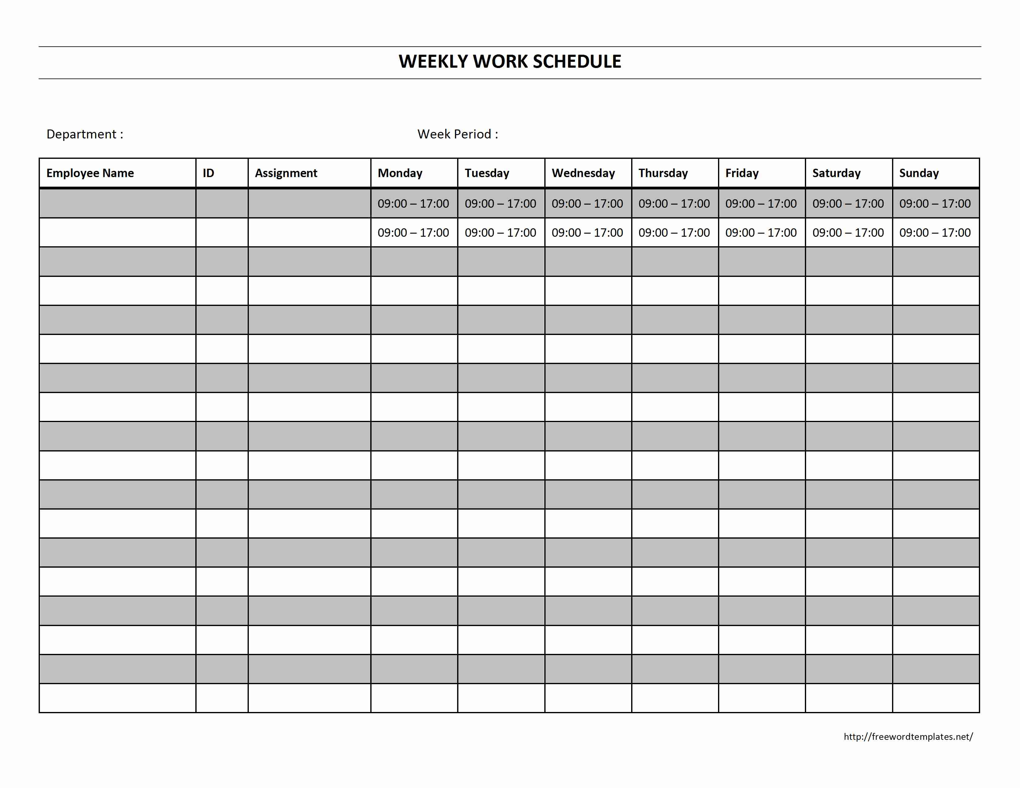 Printable Employee Work Schedule Template In Printable Employee Schedule Templates