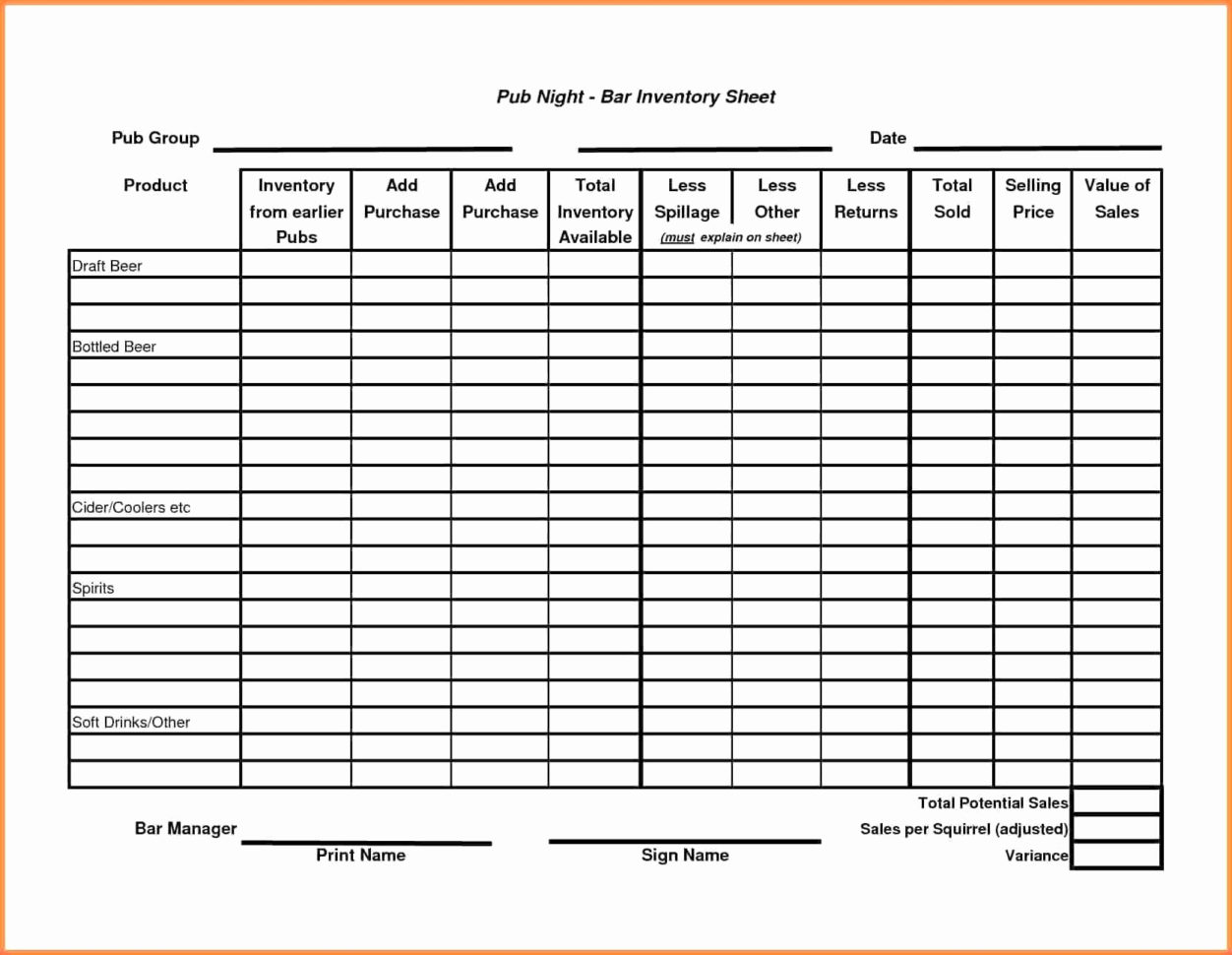 Printable Liquor Inventory Sheets Beautiful Sample Liquor Inventory Throughout Sample Bar Inventory Spreadsheet
