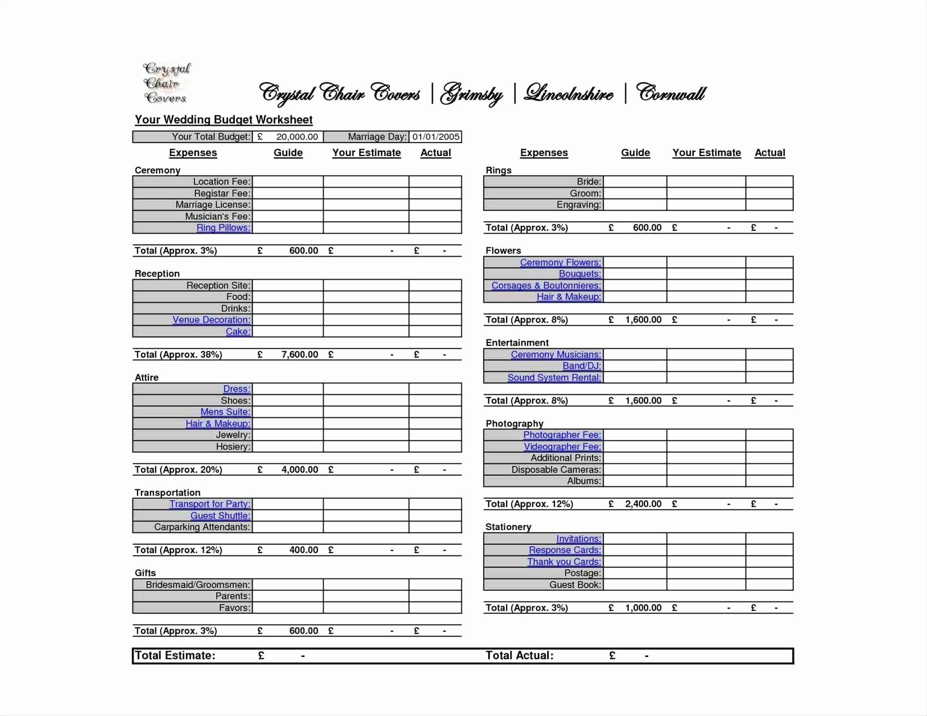 Printable Wedding Budget Worksheets. Free Printable Wedding Budget throughout Wedding Budget Spreadsheet Template