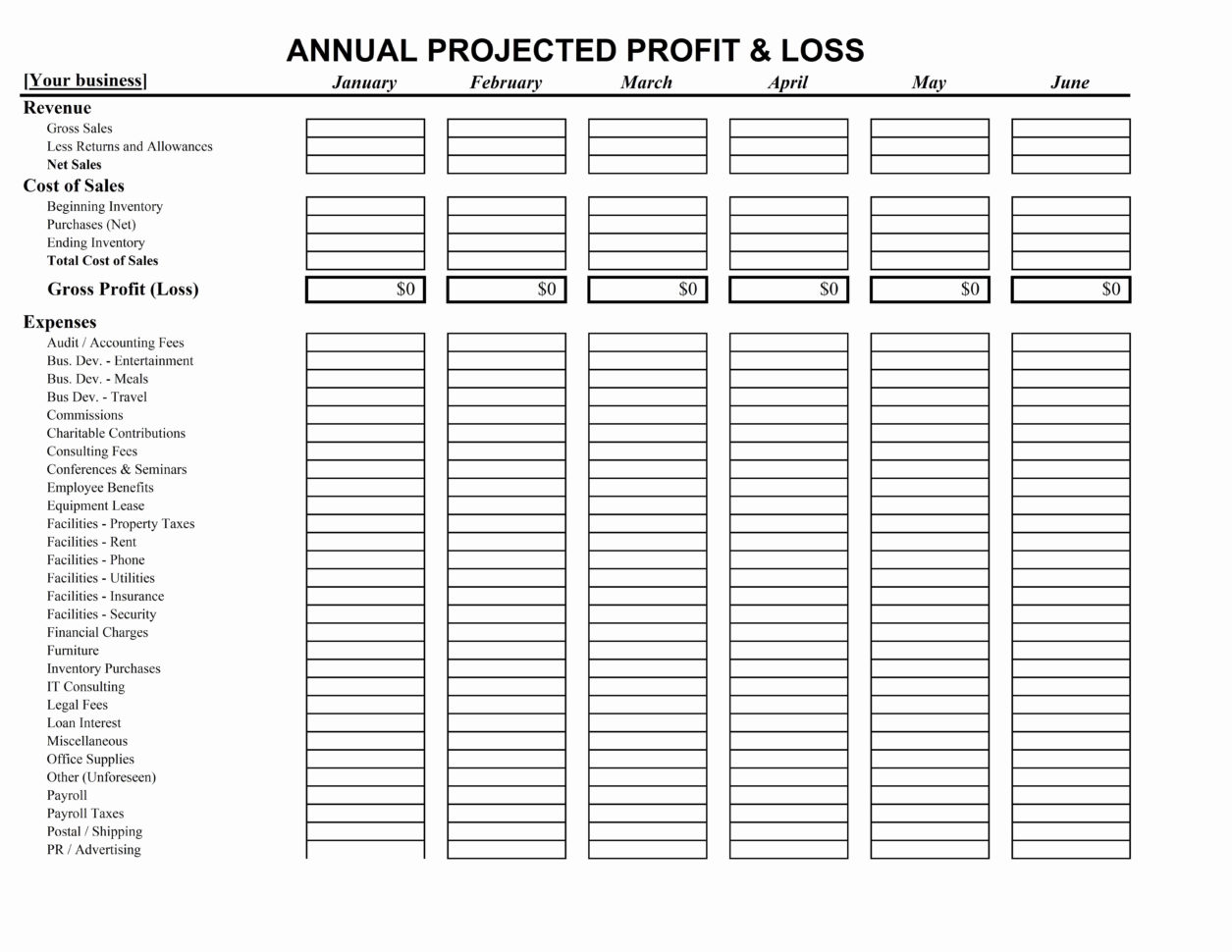 Profit And Loss Projection Template Excel | My Spreadsheet Templates For Profit Loss Spreadsheet Template