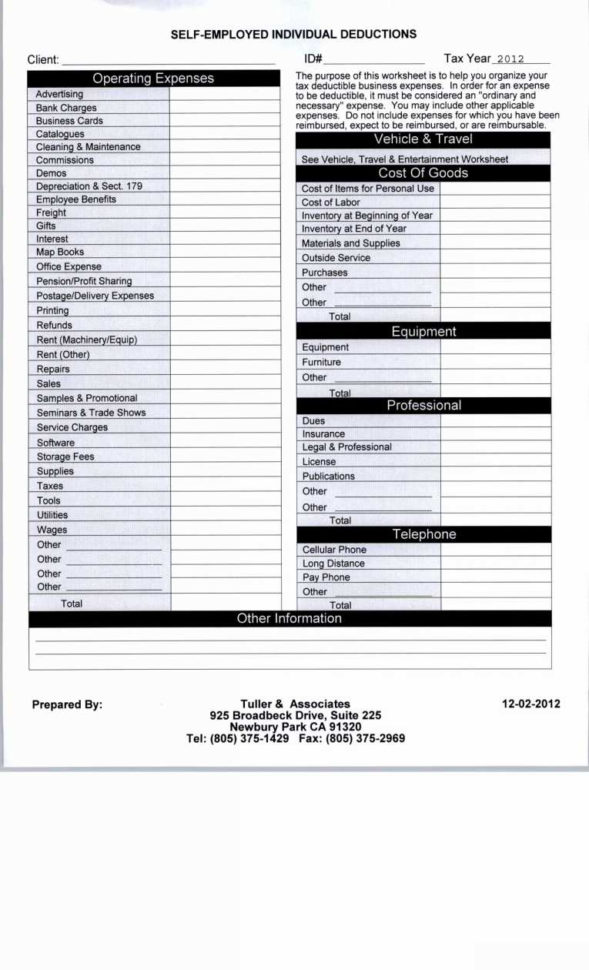 Profit Loss Statement Template Self Employed Self Employed Expense To Self Employed Expenses Spreadsheet Template