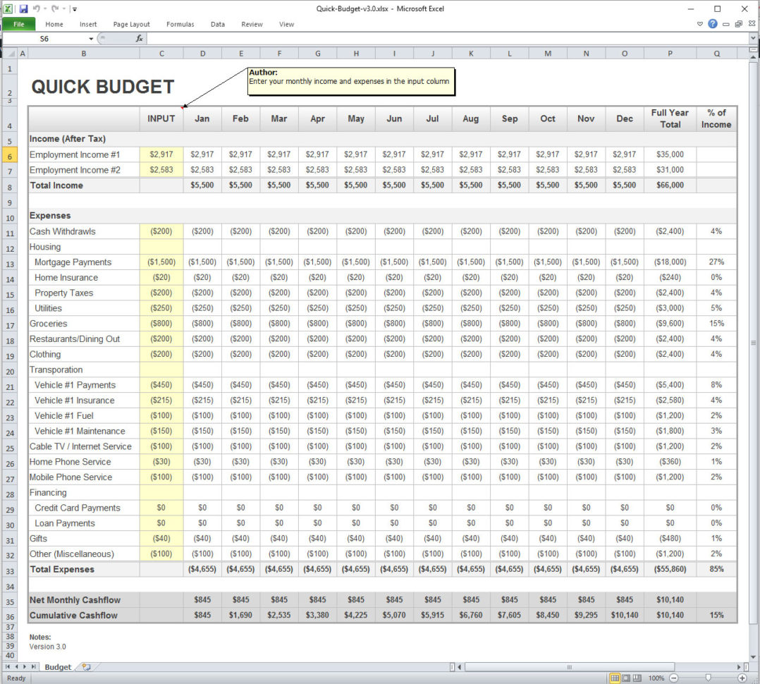 Quick Budget Excel Spreadsheet   Theupside With Excel Spreadsheet For Budget