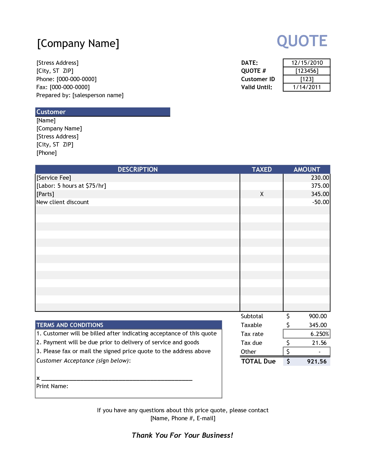 Quotation Templates | Company Documents With Bookkeeping Quote in