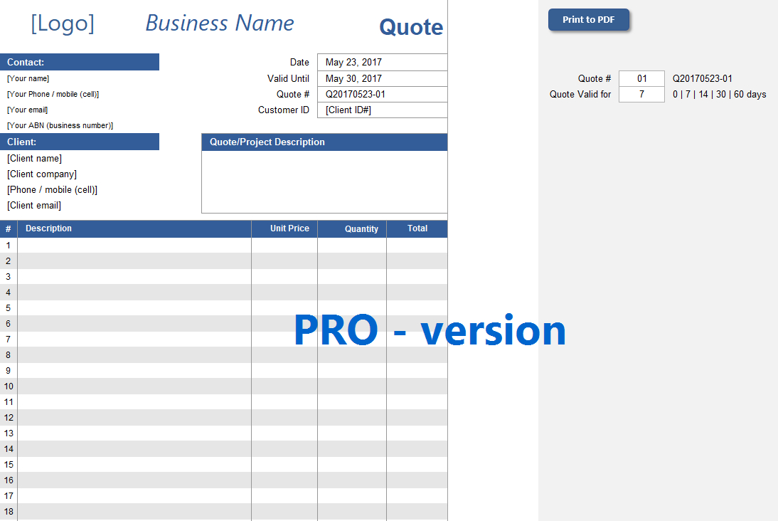 Quote Spreadsheet Template [Pro Version] | Excelsupersite Throughout Spreadsheet Template