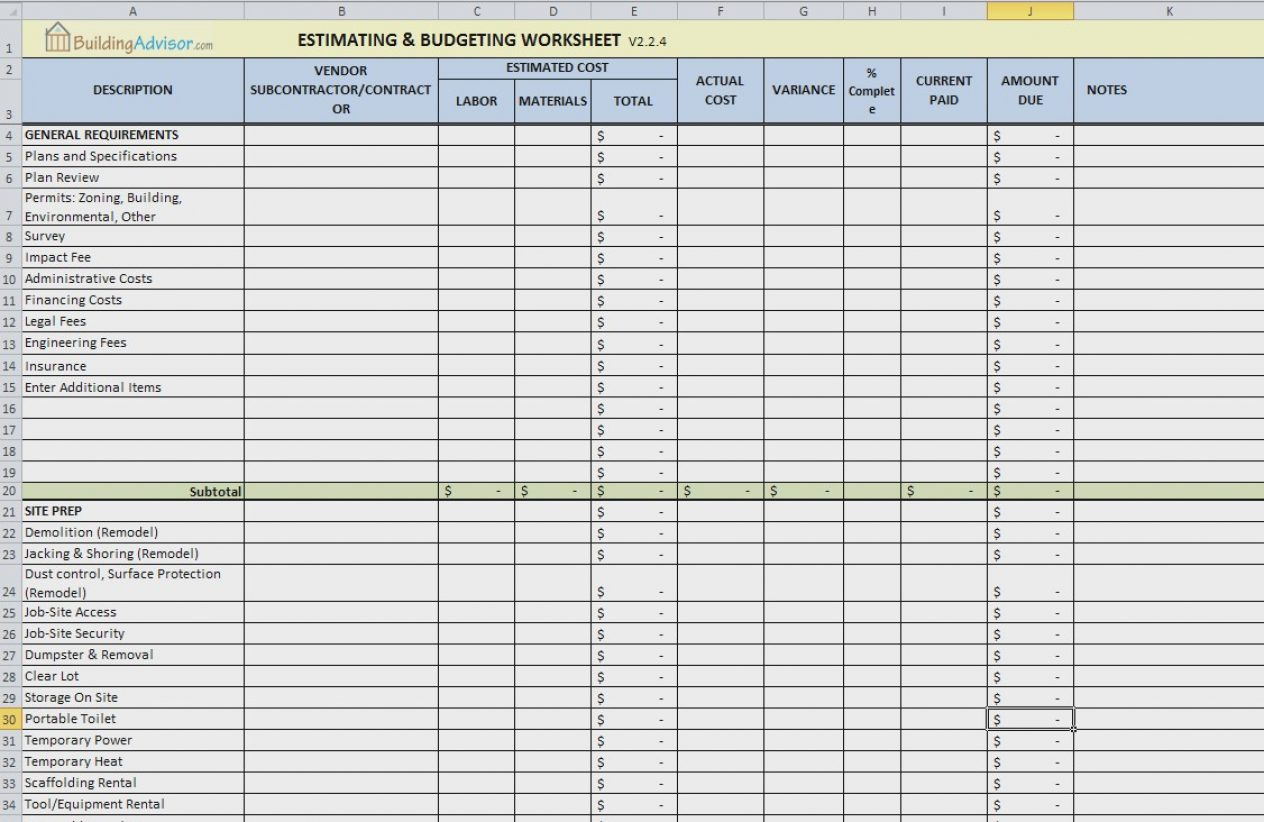 Home Renovation Project Management Spreadsheet —