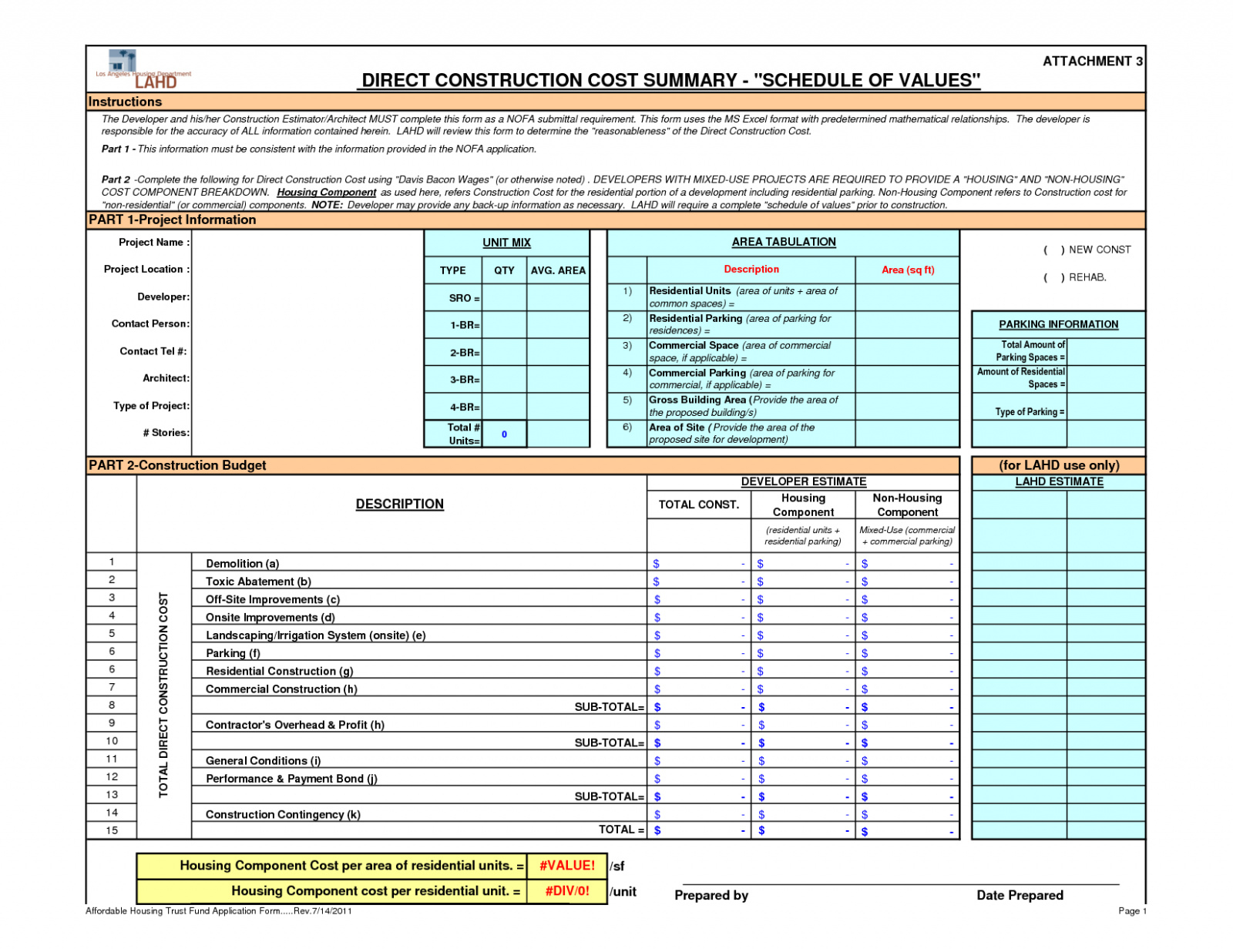 Free Residential Construction Budget Template Excel