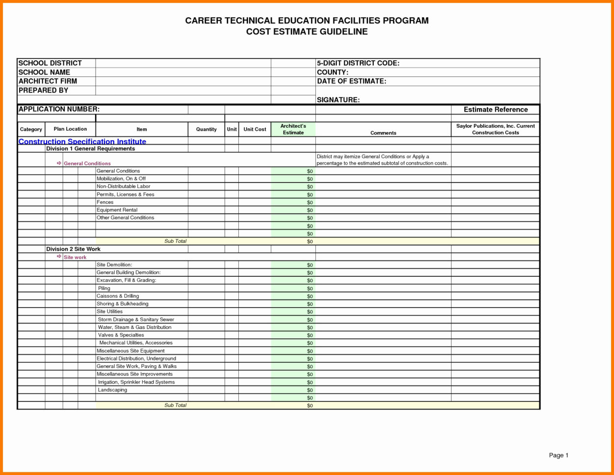 Residential Construction Cost Estimator Excel Lovely Construction And Residential Cost Estimate Template