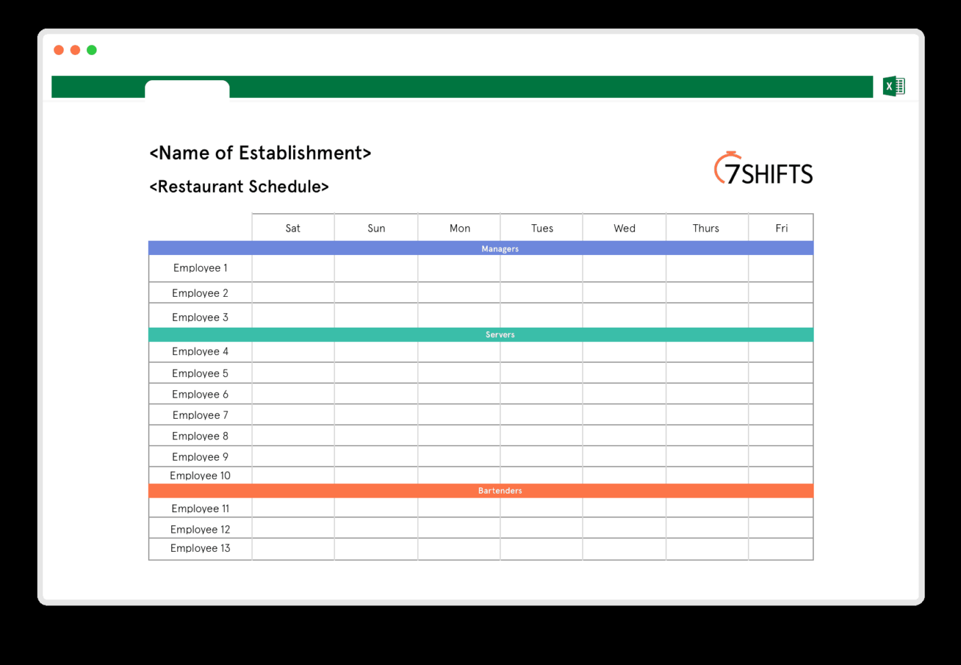 Restaurant Schedule Excel Template | 7Shifts With Employee Shift Schedule Template Excel