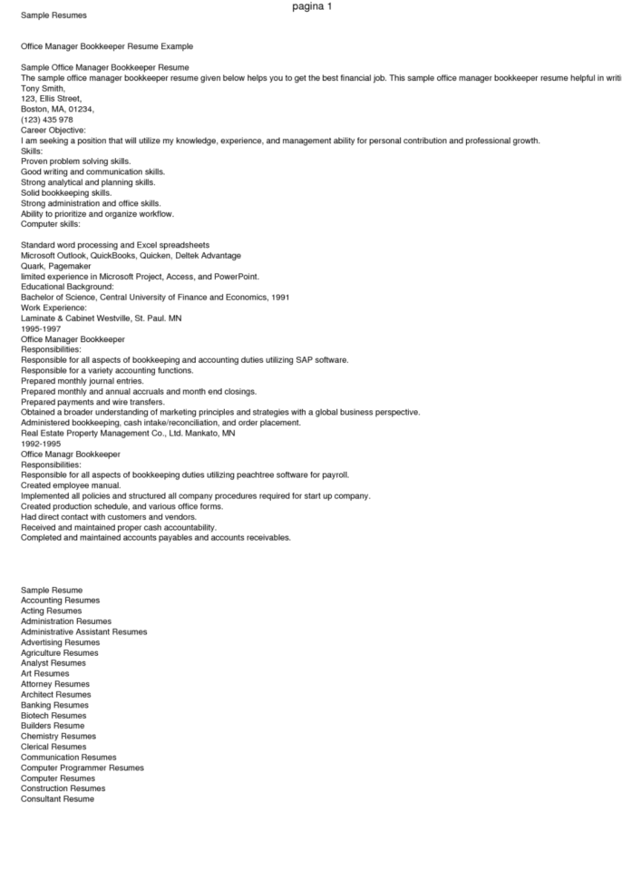 Resume Cover Letter Bookkeeper Cover Letter Bookkeeping Resume In Bookkeeping Resume Template