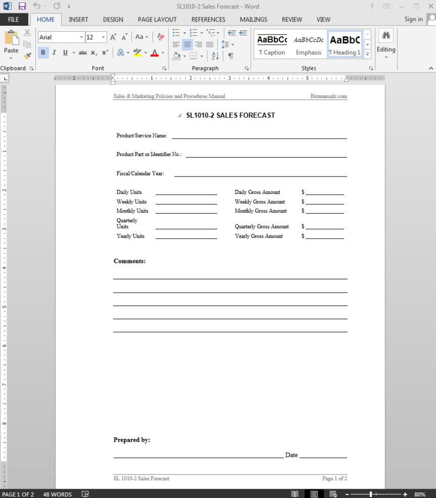 Sales Forecast Worksheet Template And Detailed Sales Forecast Template Word