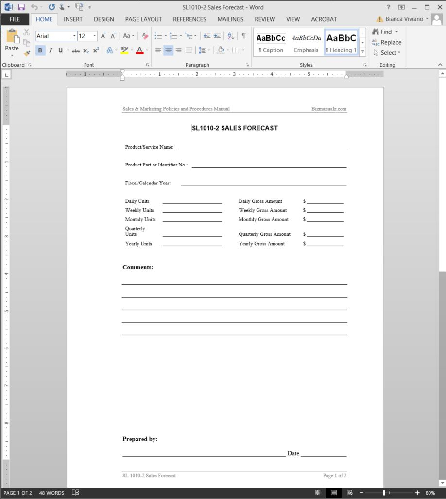 Sales Forecast Worksheet Template within Sales Forecast Spreadsheet Template