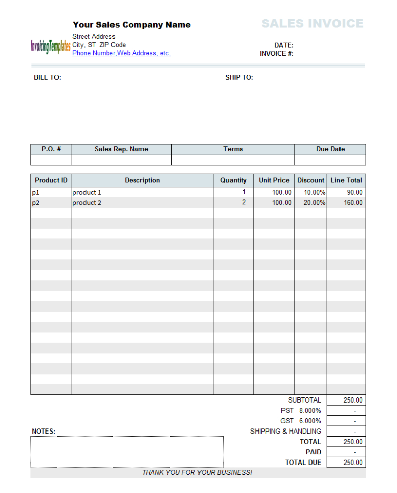Sales Invoice Template With Discount Per Download At Finance Throughout Bookkeeping Invoice Template Free