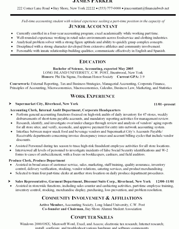 Sample Accounting Resume   Hirnsturm For Bookkeeping Resume Templates